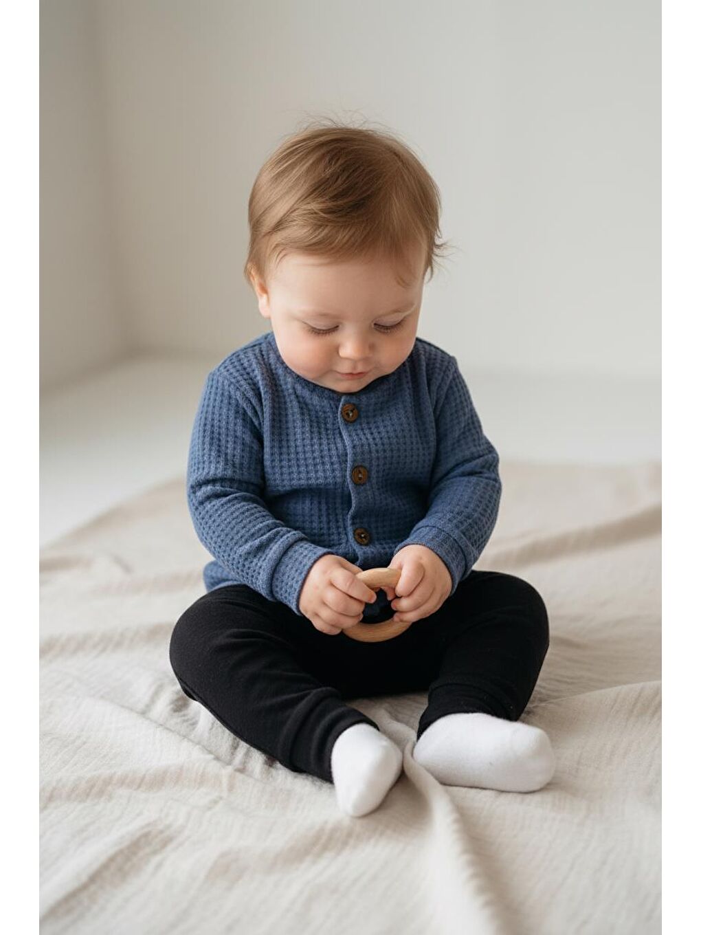 İndigo Elastanlı Gofre Bebek Hırka-2