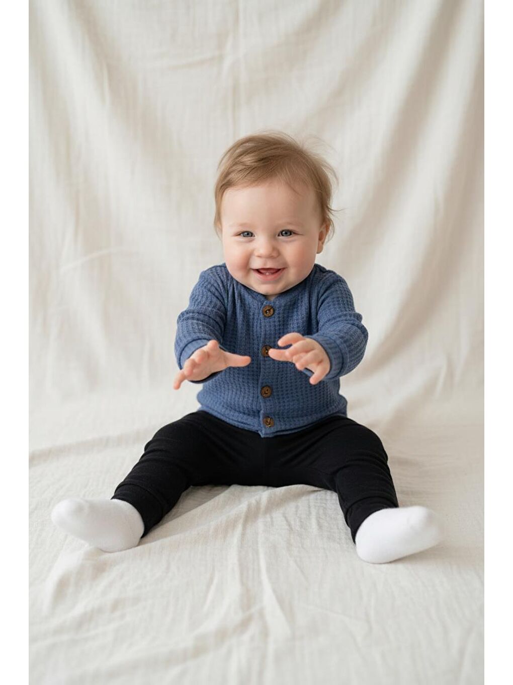 İndigo Elastanlı Gofre Bebek Hırka-3