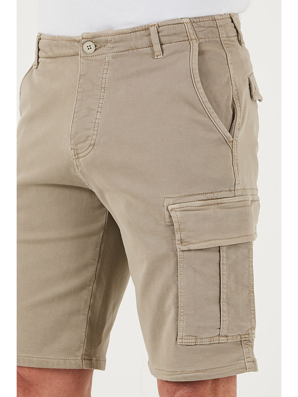 Bej Streç Pamuklu Regular Fit Normal Bel Kargo Cepli Şort 4510S79MILAN-5