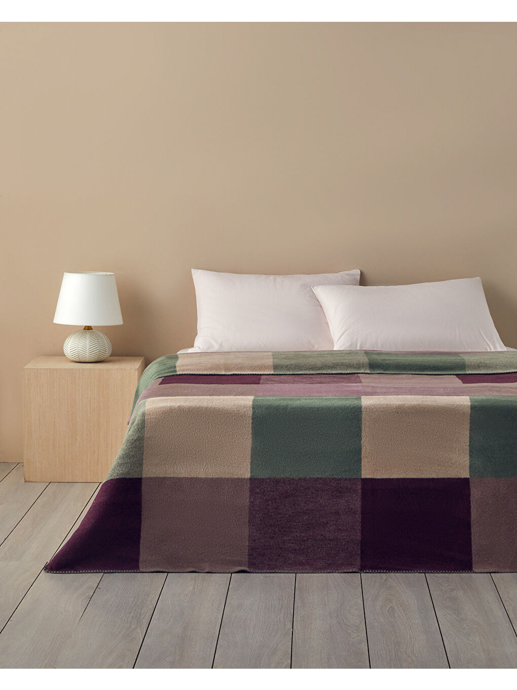 Block Pamuklu King Size Battaniye 220x240 cm Bej-1