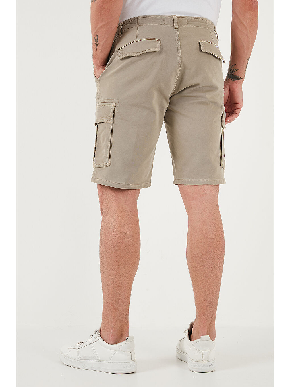Bej Streç Pamuklu Regular Fit Normal Bel Kargo Cepli Şort 4510S79MILAN-6