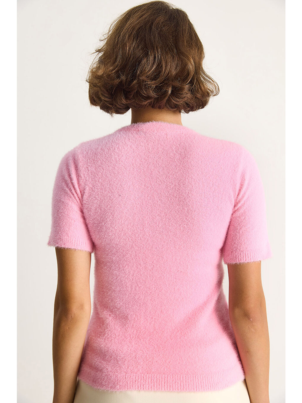 Pembe Kadın Fiyonk Düğme Detaylı Yumuşak Dokulu Triko Hırka w-5