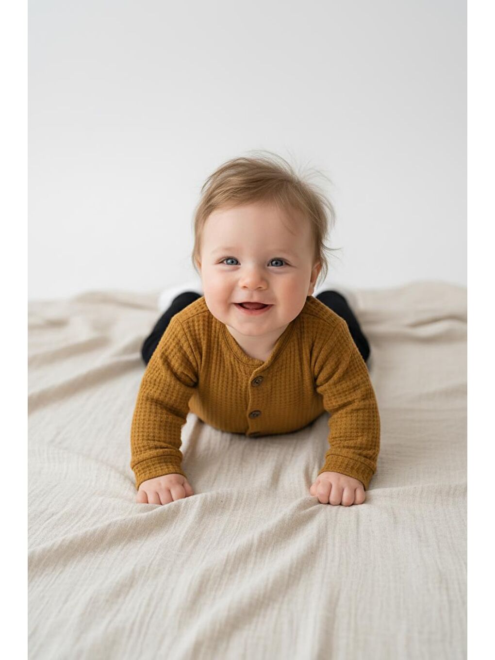 Sarı Elastanlı Gofre Bebek Hırka-1