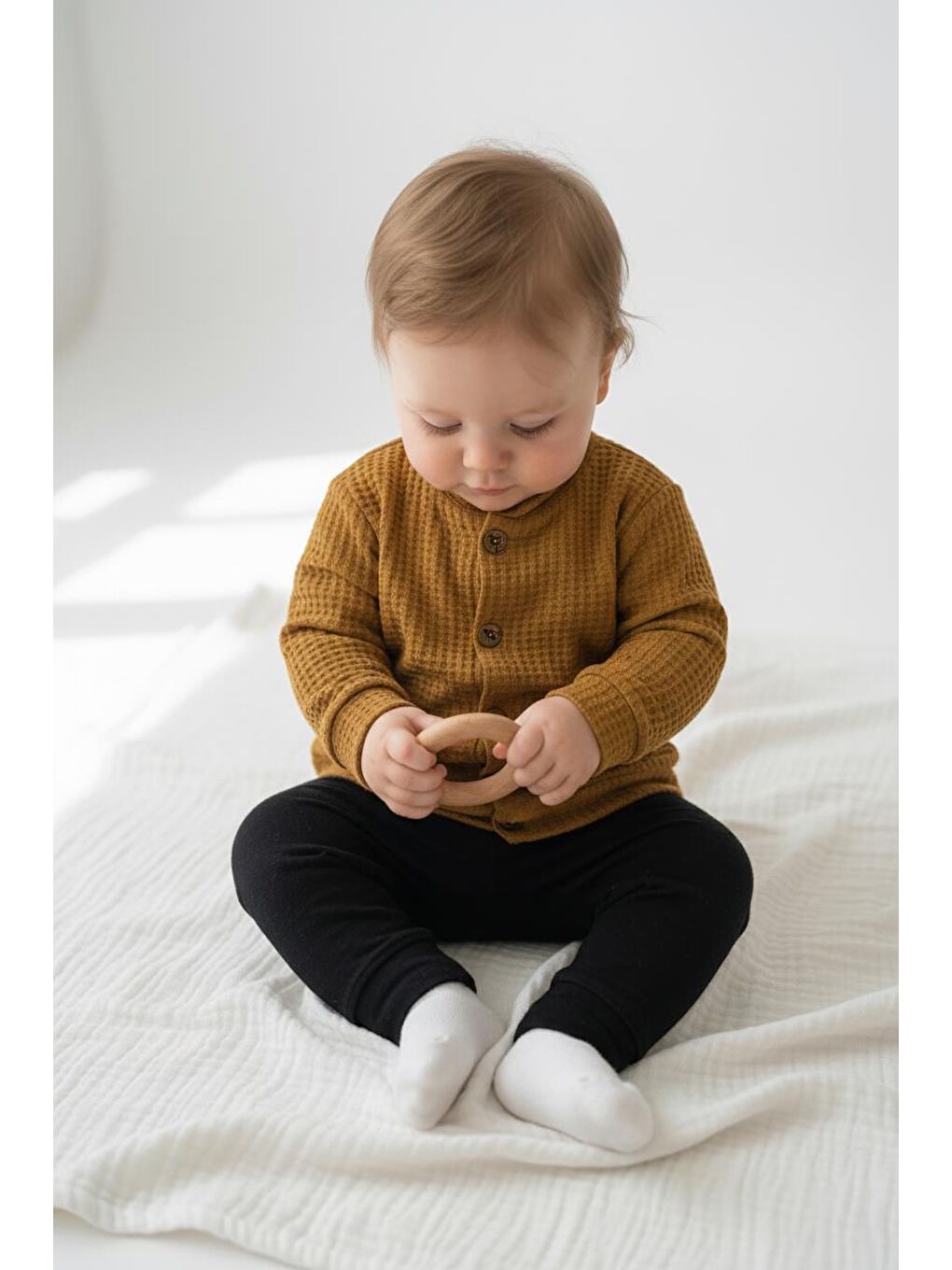 Sarı Elastanlı Gofre Bebek Hırka-2