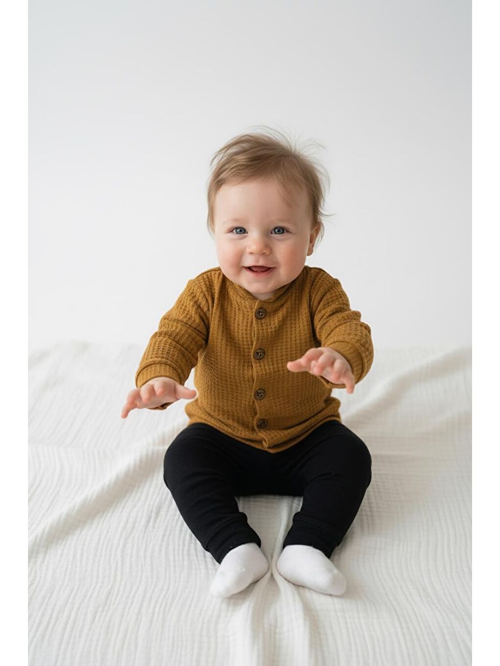 Sarı Elastanlı Gofre Bebek Hırka-3