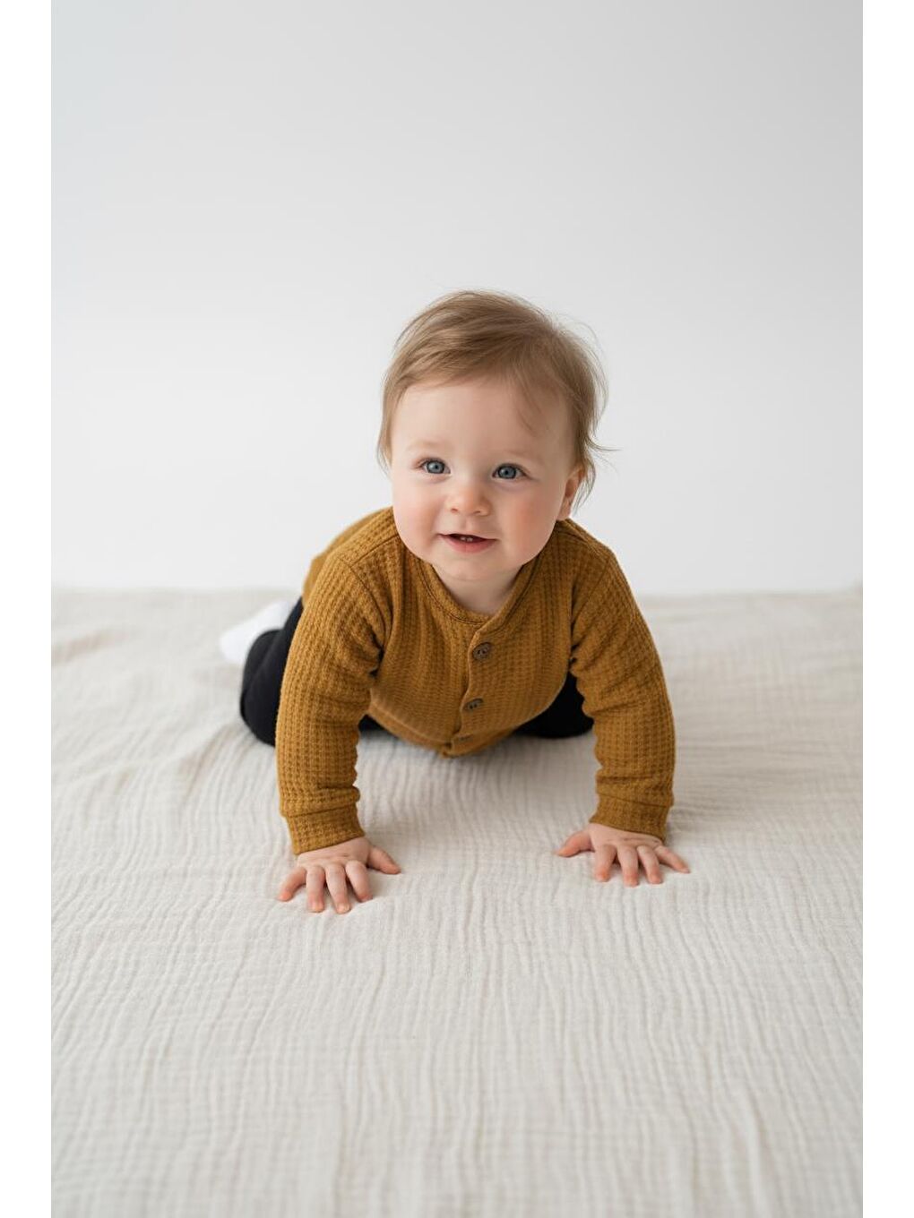 Sarı Elastanlı Gofre Bebek Hırka-4