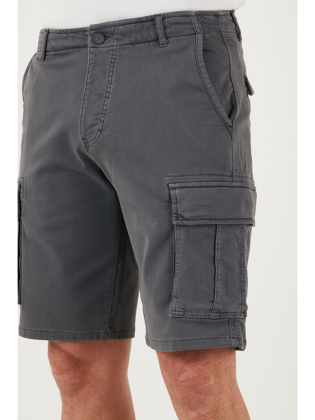 Gri Streç Pamuklu Regular Fit Normal Bel Kargo Cepli Şort 4510S79MILAN-5