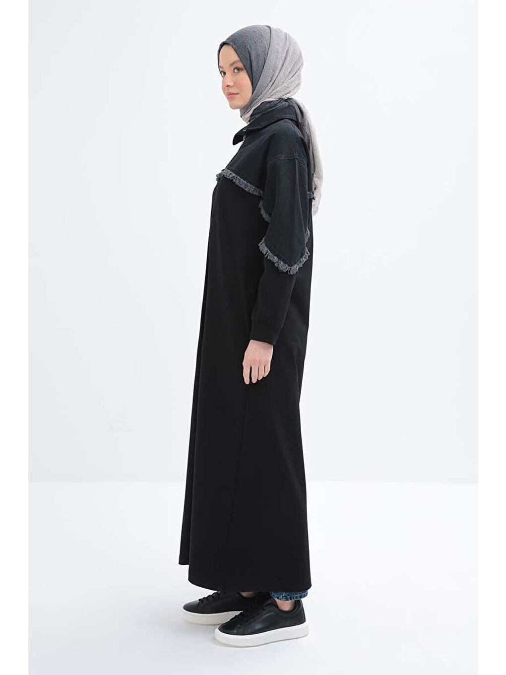 Siyah-Denİm Garnİlİ Ferace-2