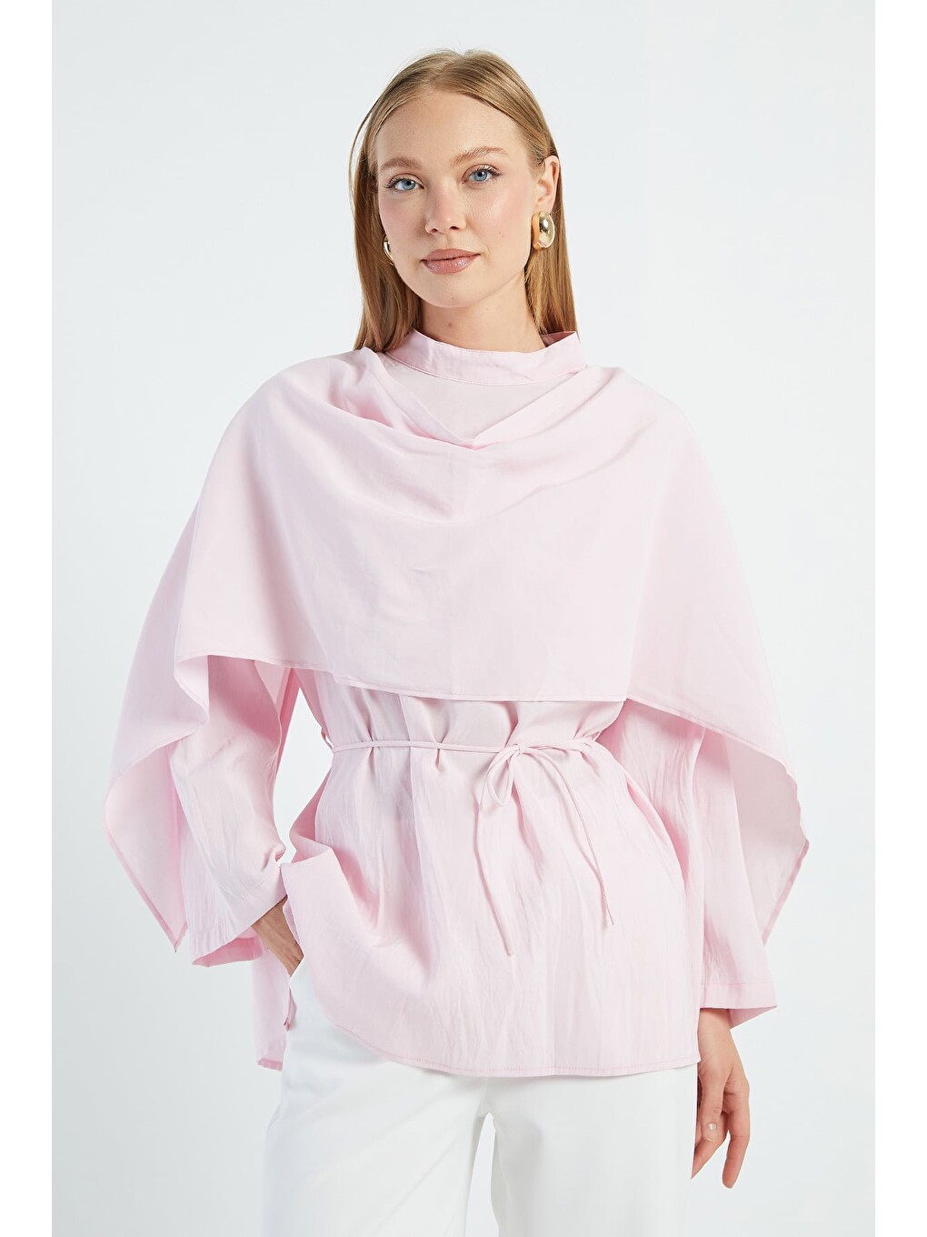 Pembe Fullamodest Şal Detaylı Beli Bağlamalı Tunik