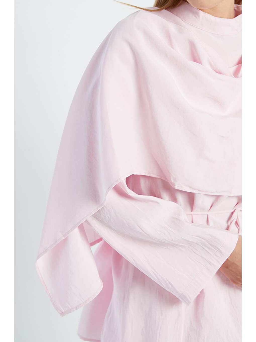 Pembe Fullamodest Şal Detaylı Beli Bağlamalı Tunik-4