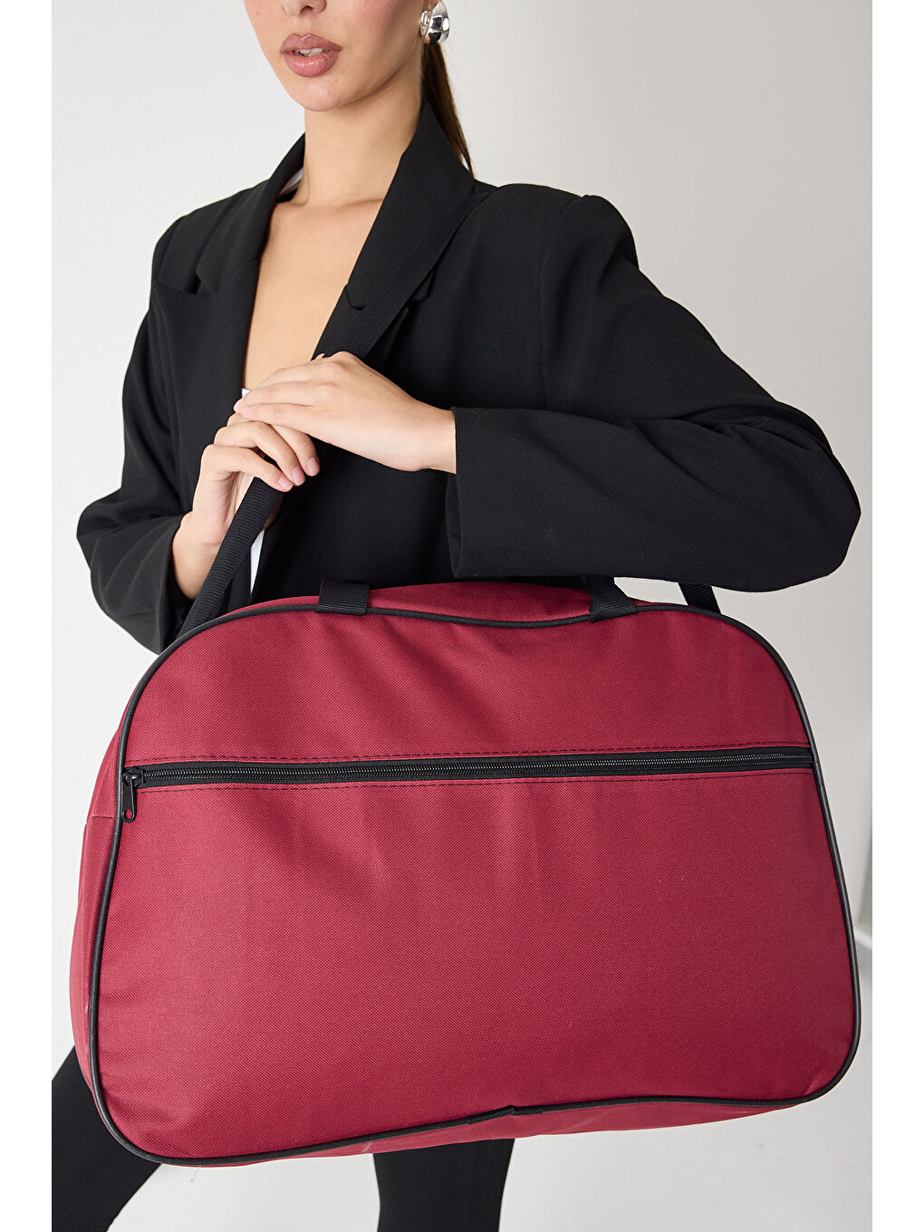 Unisex Bordo Önü Fermuarlı Seyehat ve Spor Çantası-2