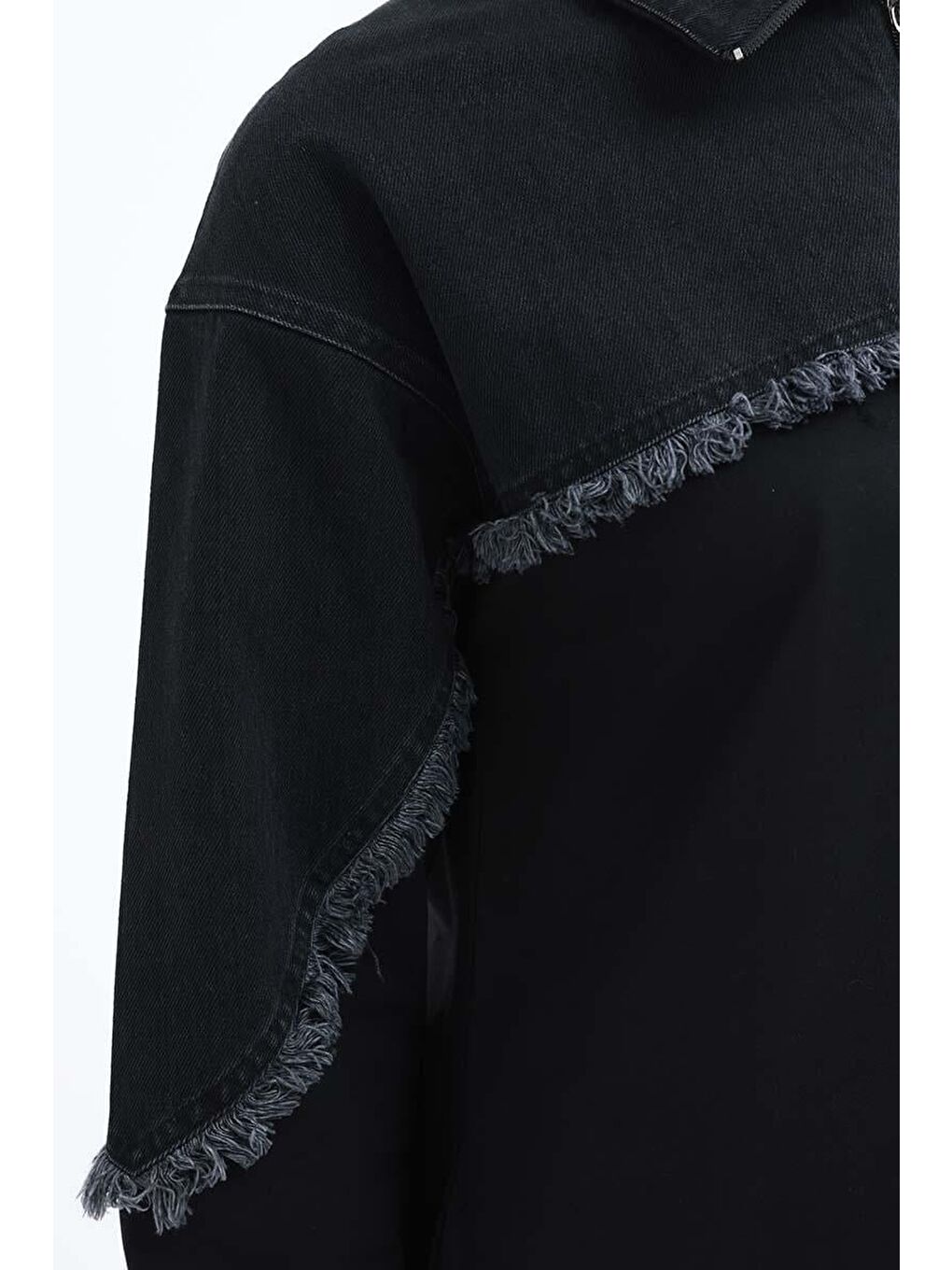 Siyah-Denİm Garnİlİ Ferace-5