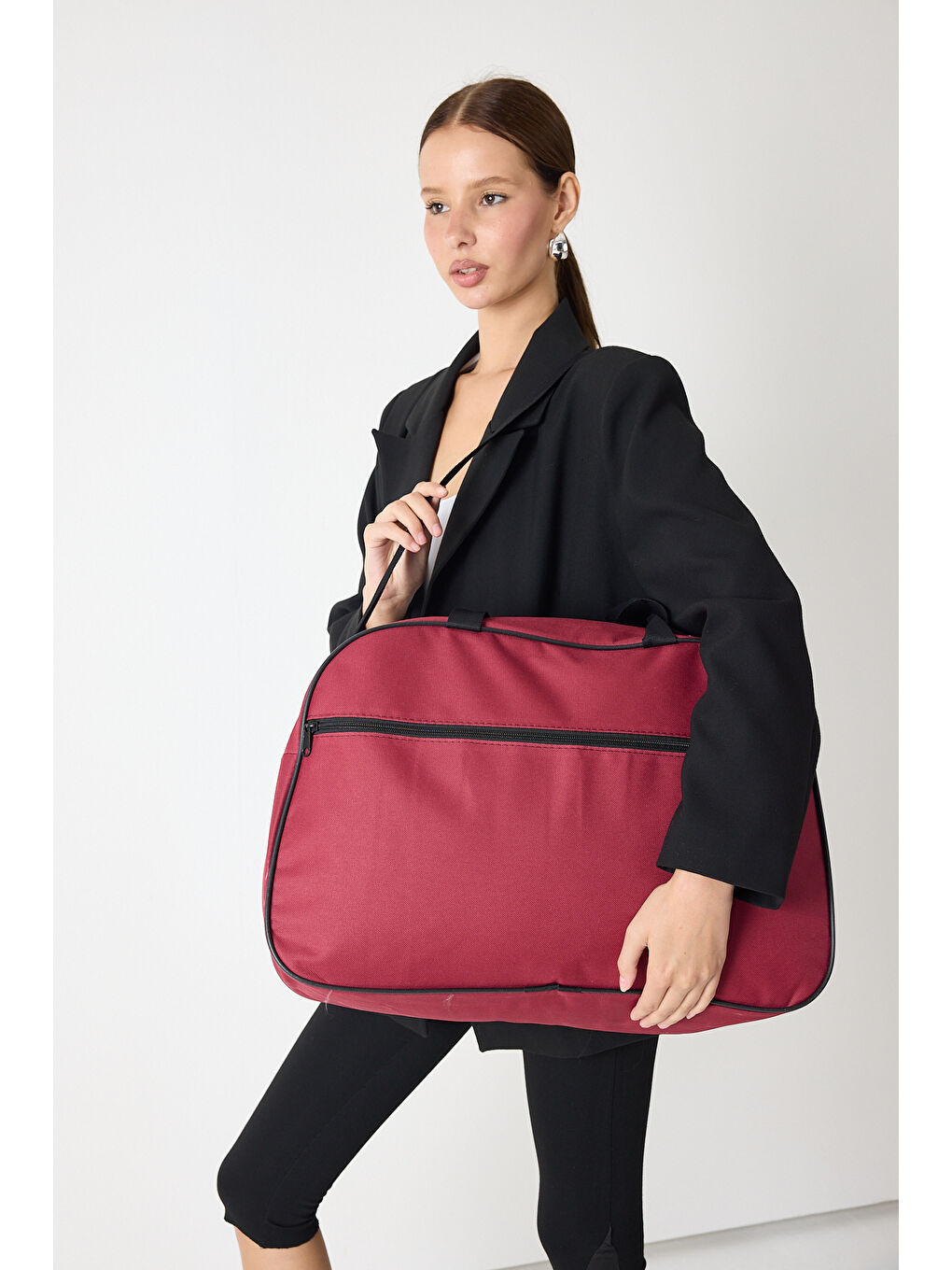 Unisex Bordo Önü Fermuarlı Seyehat ve Spor Çantası-3