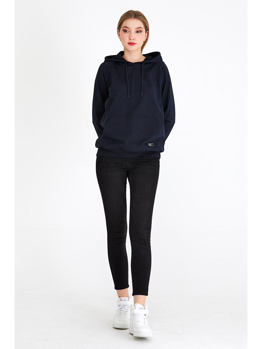 MMETALIC Lacivert Kadın Lacivert Kapüşonlu Basic Örme Sweatshirt - 2