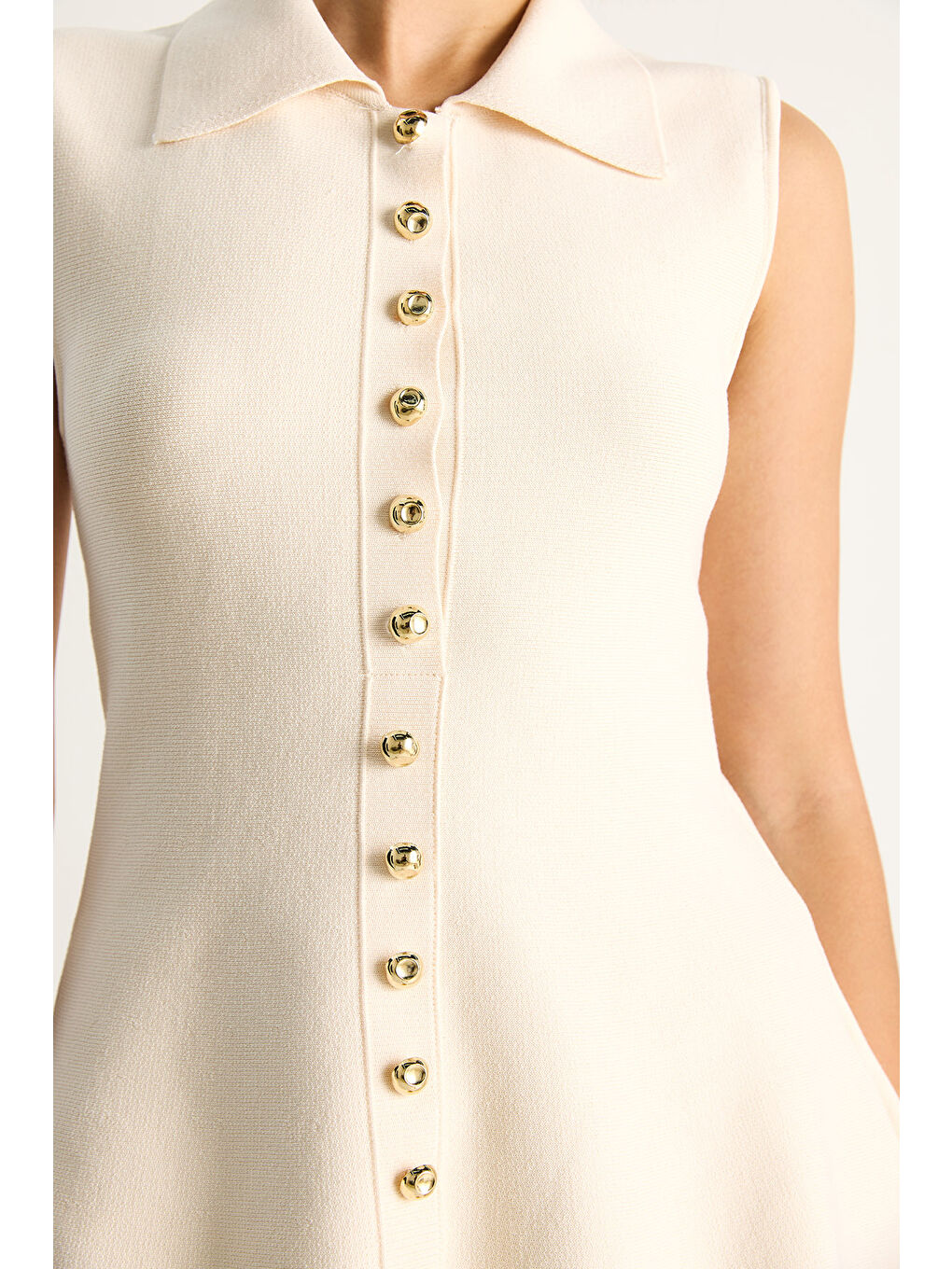 Ekru Kadın Düğme Detaylı Yakalı A Kesim Peplum Triko Yelek TY-5