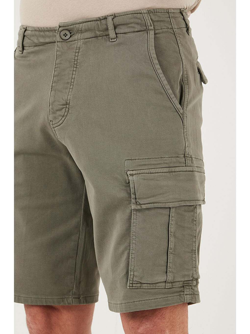 Haki Streç Pamuklu Regular Fit Normal Bel Kargo Cepli Şort 4510S79MILAN-5