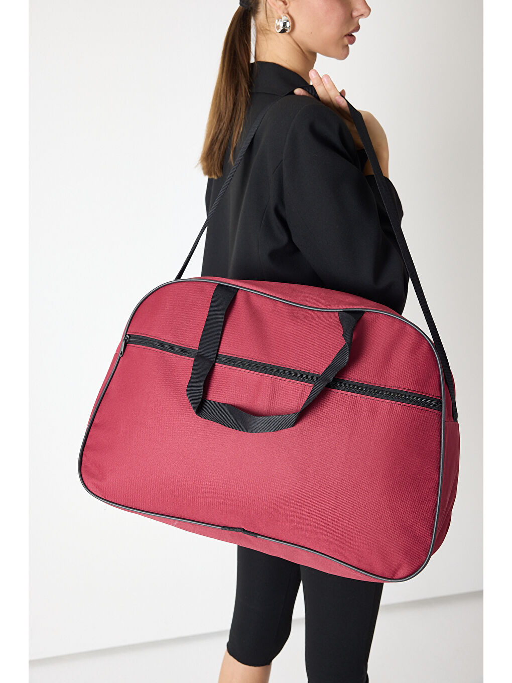 Unisex Bordo Önü Fermuarlı Seyehat ve Spor Çantası-4