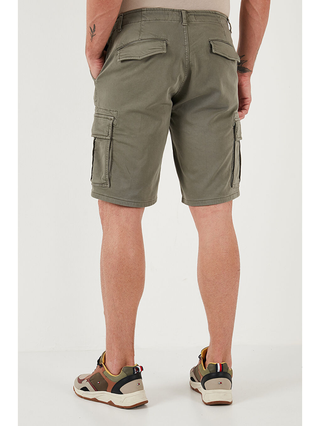 Haki Streç Pamuklu Regular Fit Normal Bel Kargo Cepli Şort 4510S79MILAN-6