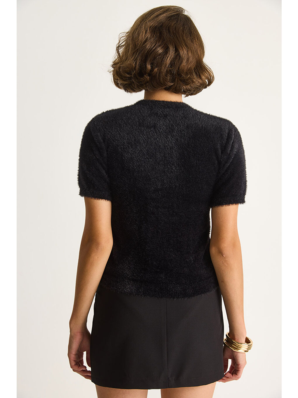 Siyah Kadın Fiyonk Düğme Detaylı Yumuşak Dokulu Triko Hırka w-6