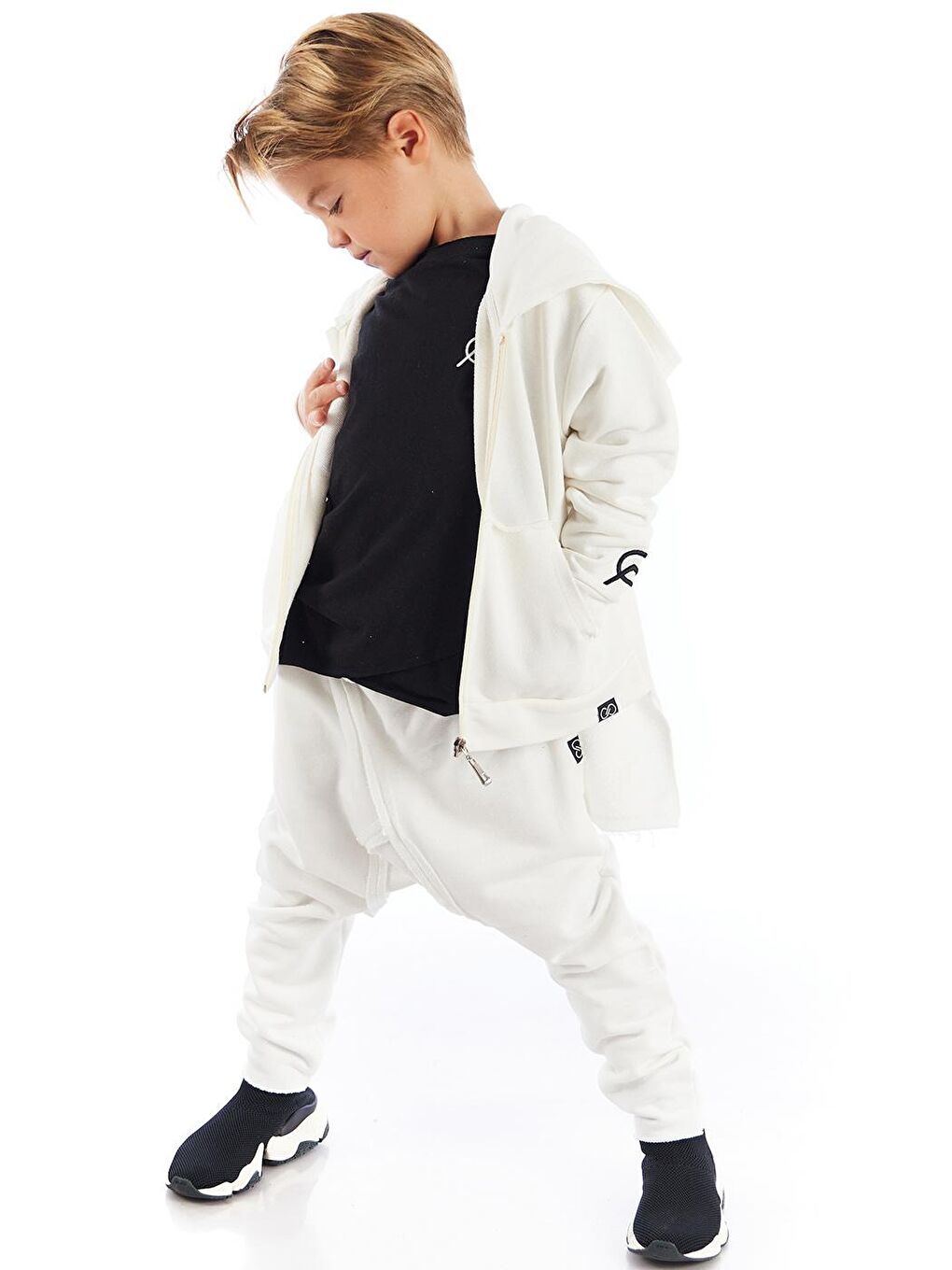 Ekru End Frag Kapişonlu Uzun Erkek Çocuk Sweatshirt Hırka-1