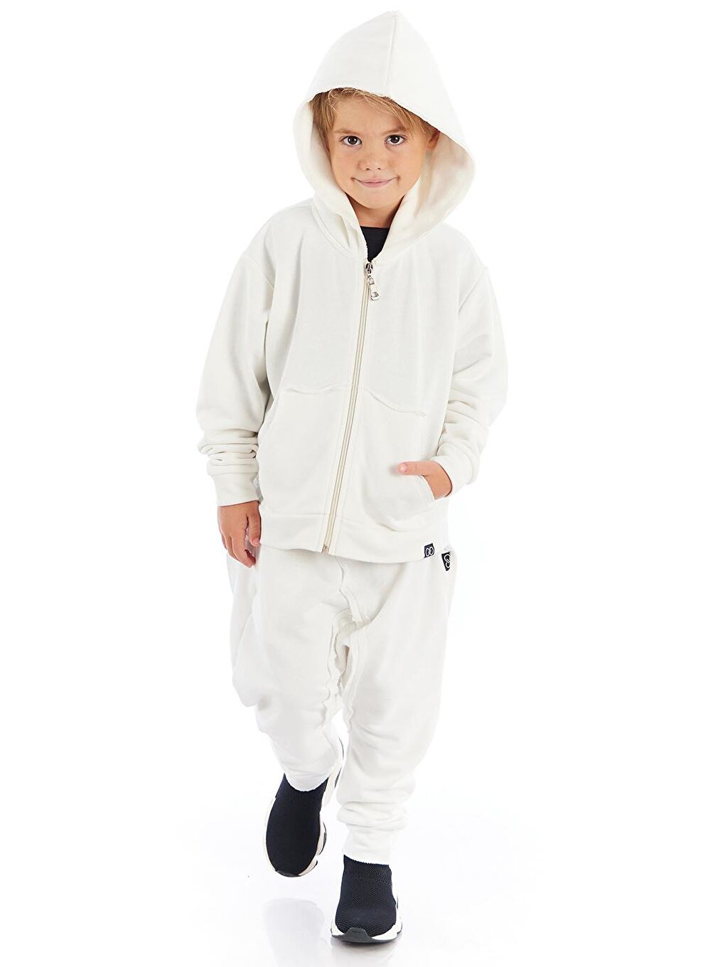 Ekru End Frag Kapişonlu Uzun Erkek Çocuk Sweatshirt Hırka-2