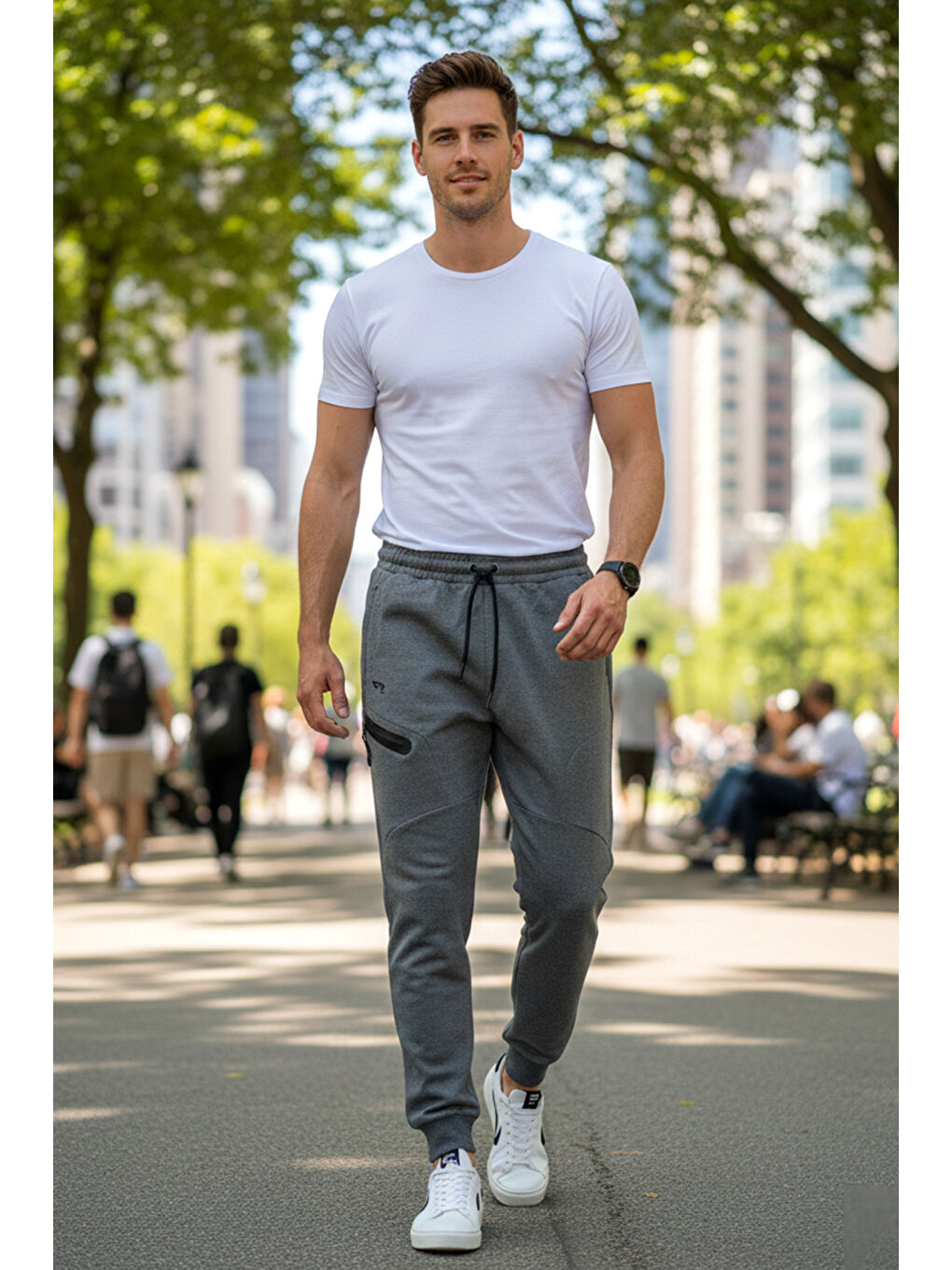 Paçası Beli Lastikli 3 Cepli Erkek Eşofman Altı 7077 Antrasit-1