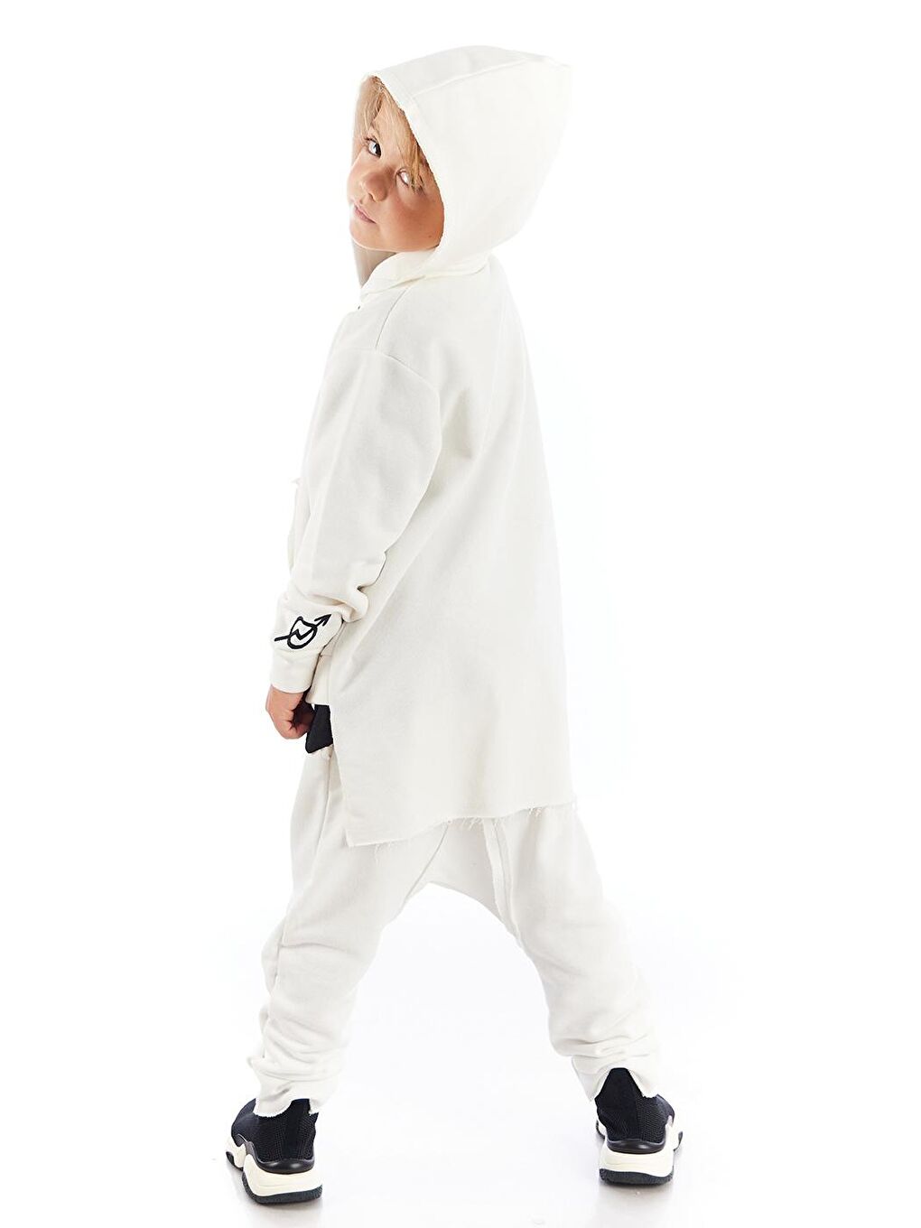 Ekru End Frag Kapişonlu Uzun Erkek Çocuk Sweatshirt Hırka-3