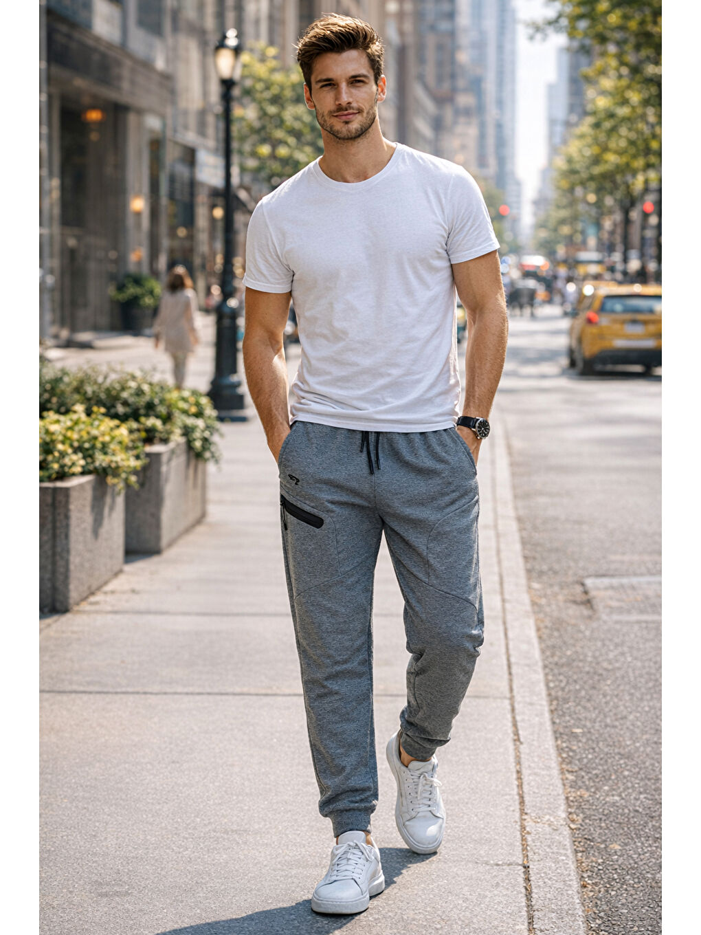 Paçası Beli Lastikli 3 Cepli Erkek Eşofman Altı 7077 Antrasit-2