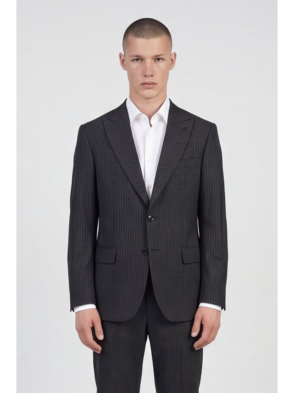 Giotelli Erkek Koyu Gri Dar Kesim Slim Fit Yünlü Dokuma Çizgili Klasik Yaka 4 Drop Takım Elbise-1