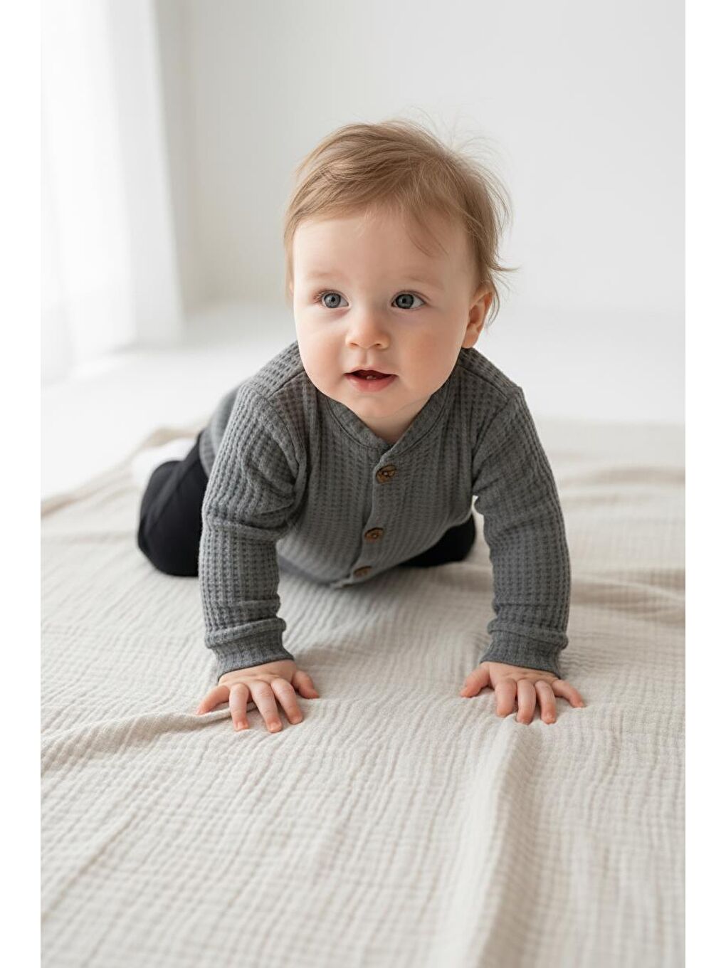 Bej Elastanlı Gofre Bebek Hırka-4