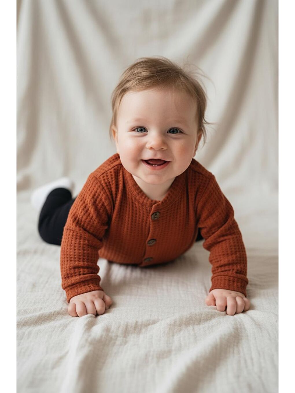 Kahverengi Elastanlı Gofre Bebek Hırka-1