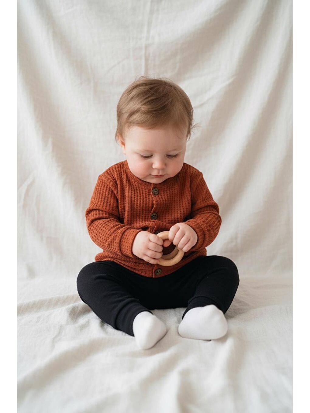 Kahverengi Elastanlı Gofre Bebek Hırka-2
