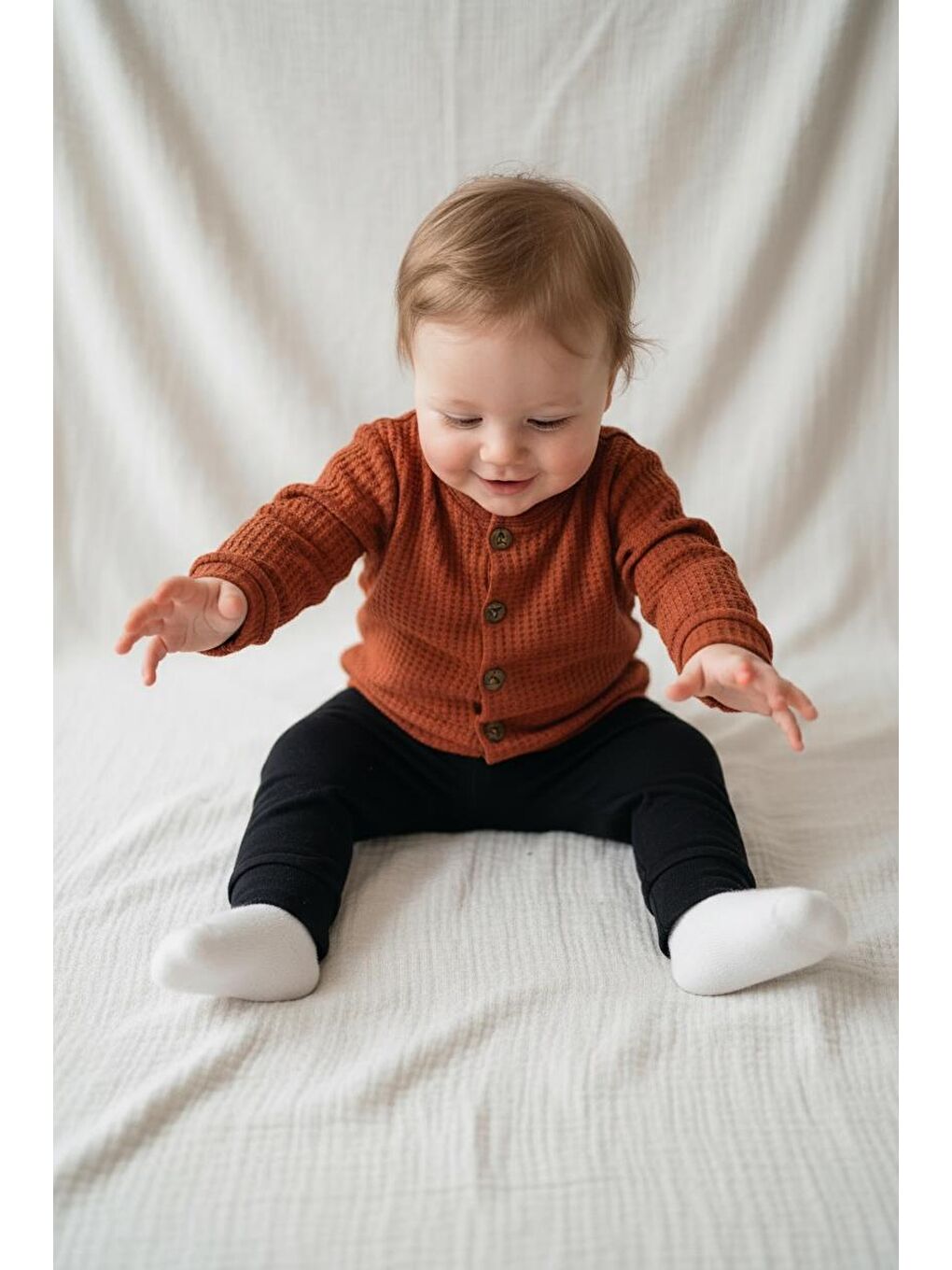 Kahverengi Elastanlı Gofre Bebek Hırka-3