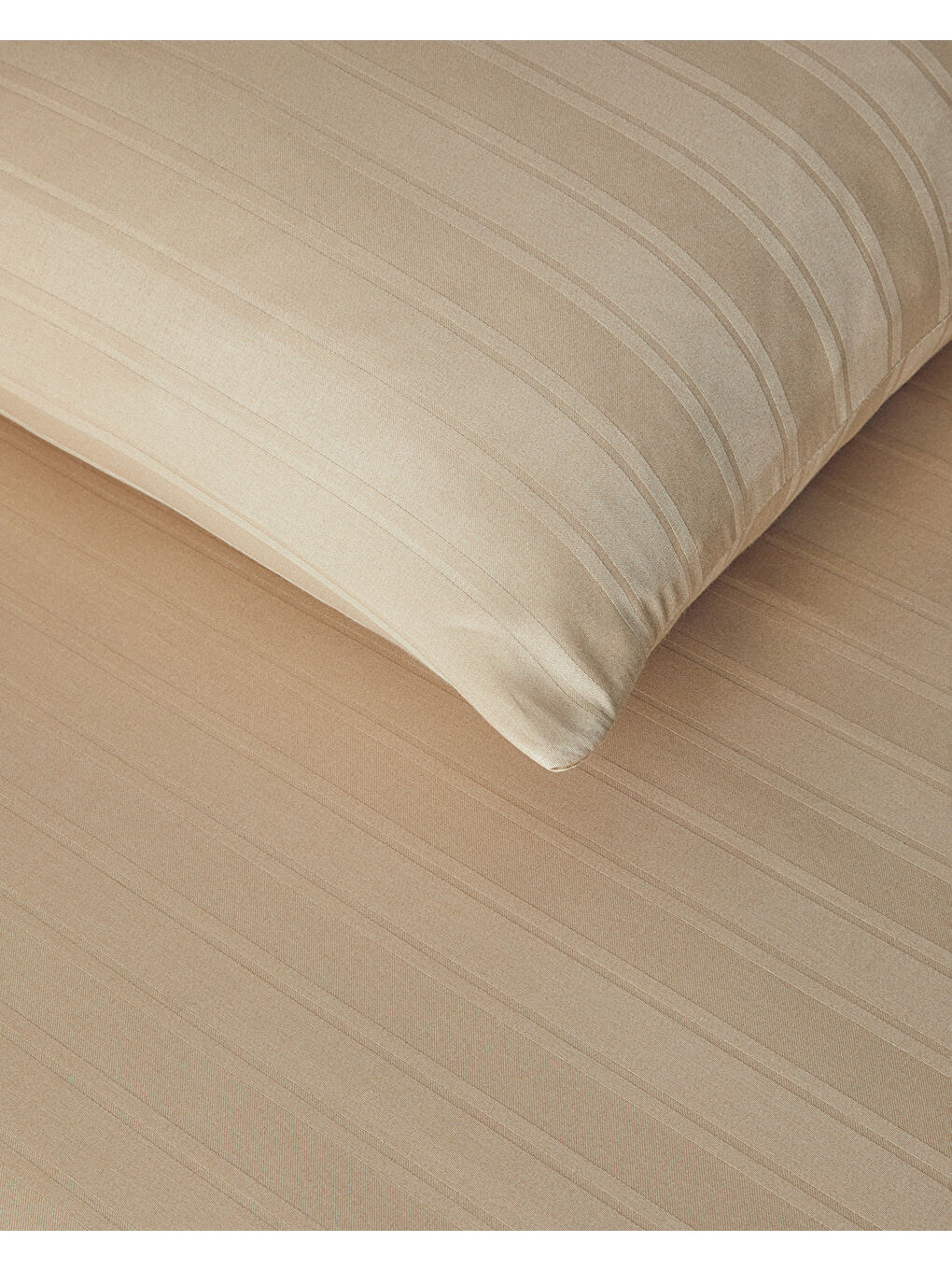 Sarı Lior Çizgili Pamuk Saten King Size Nevresim Takımı Gold-3