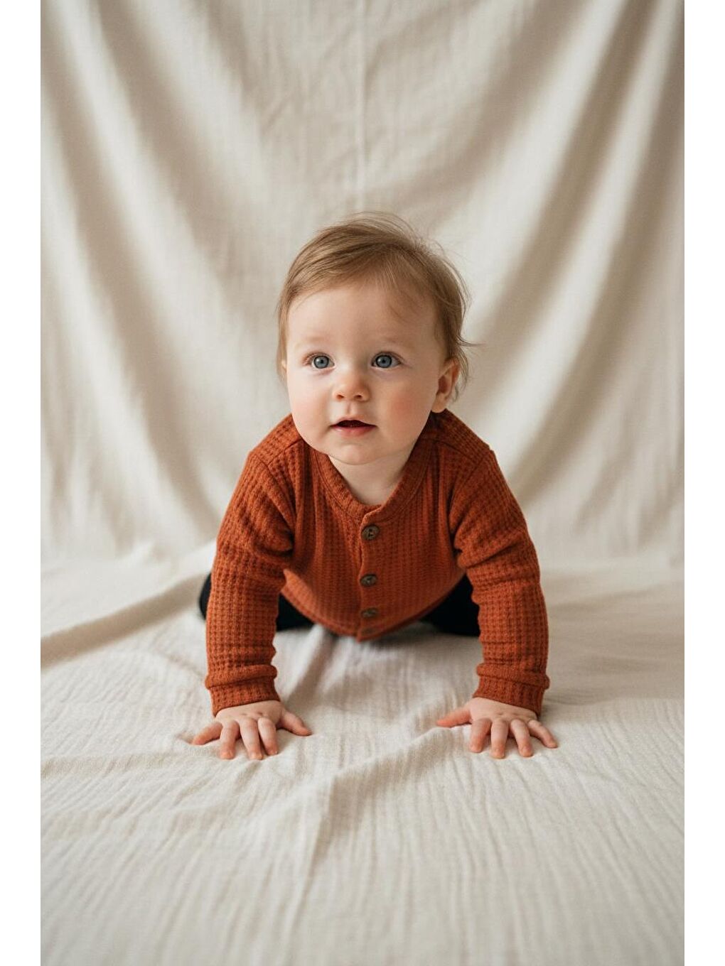 Kahverengi Elastanlı Gofre Bebek Hırka-4