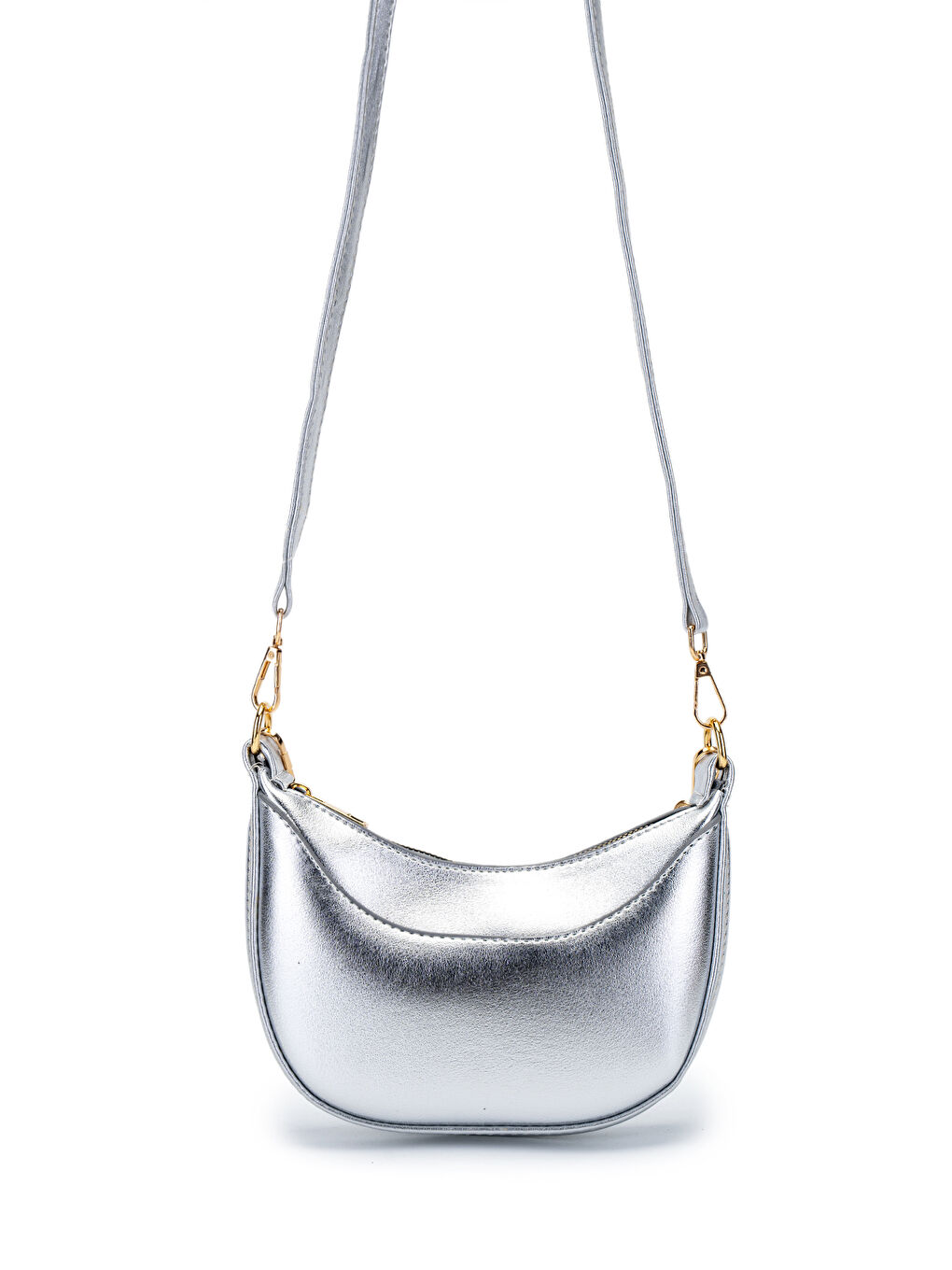 Gri Suni Deri Yarım Ay Kadın Çapraz Çanta Lance Silver-1