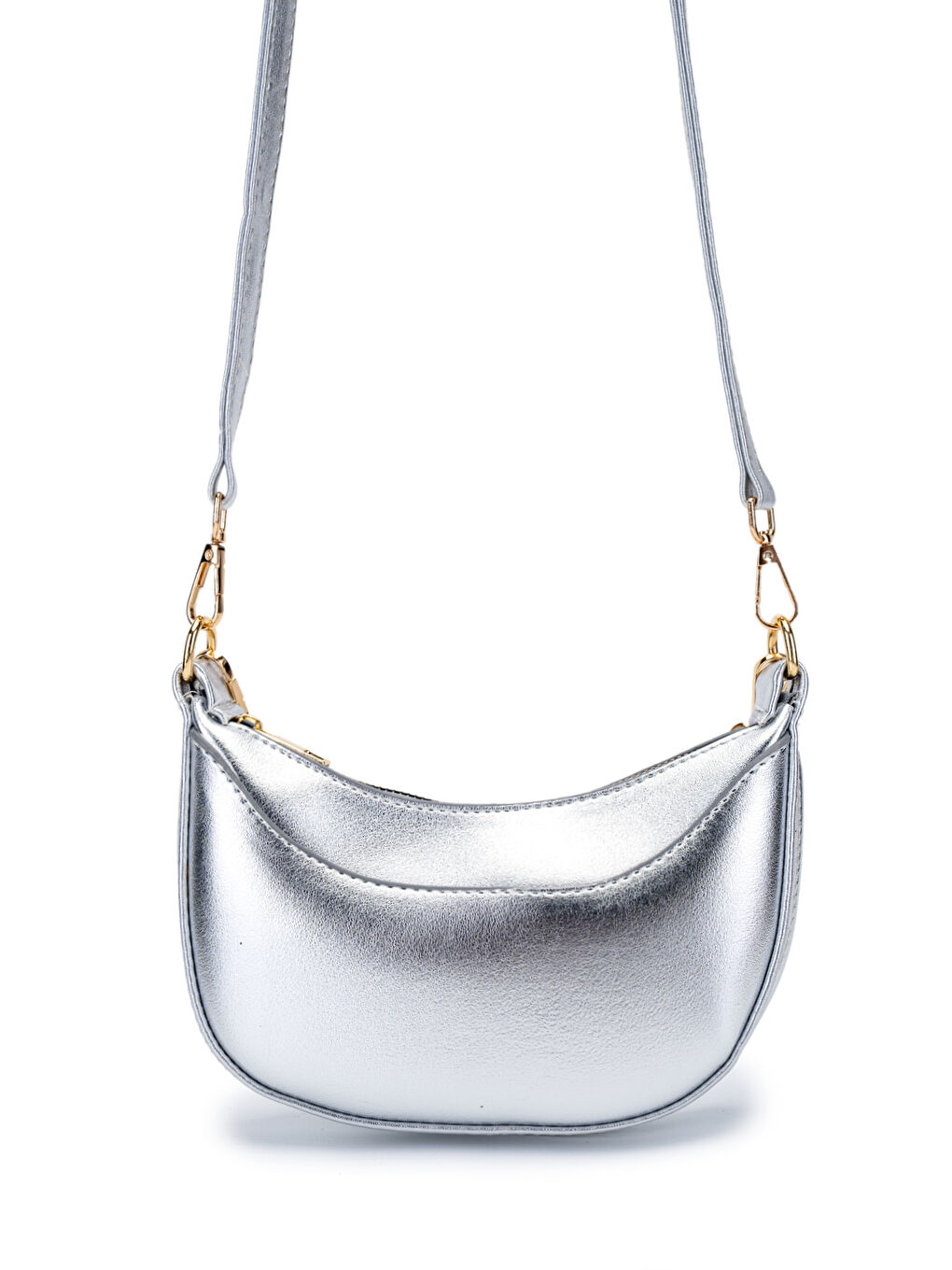 Gri Suni Deri Yarım Ay Kadın Çapraz Çanta Lance Silver-2