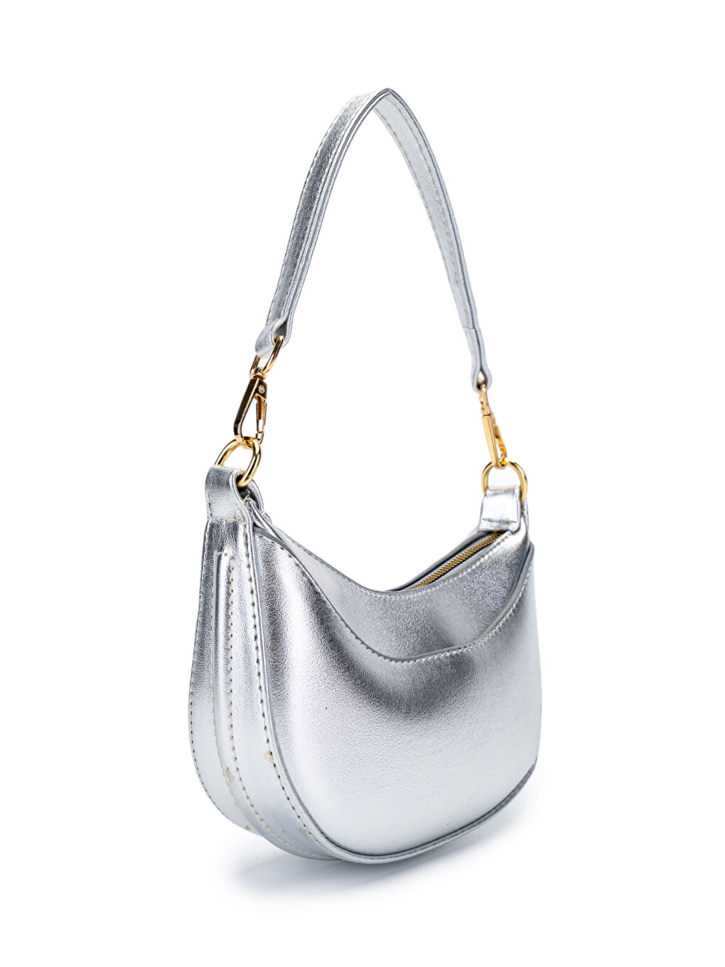 Gri Suni Deri Yarım Ay Kadın Çapraz Çanta Lance Silver-3