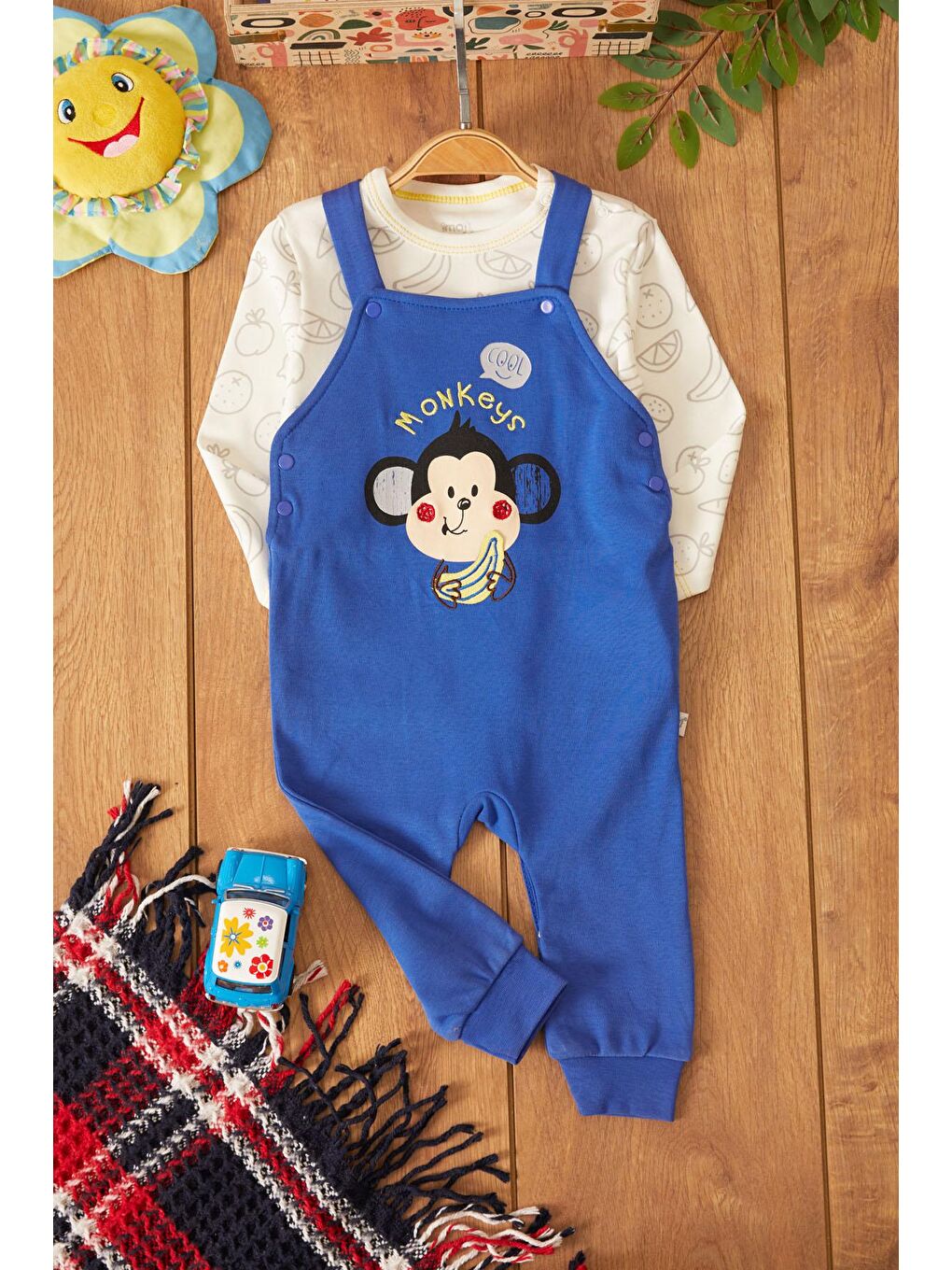 Lacivert Maymun Baskılı Badili Erkek Bebek Tulum Takımı 17498
