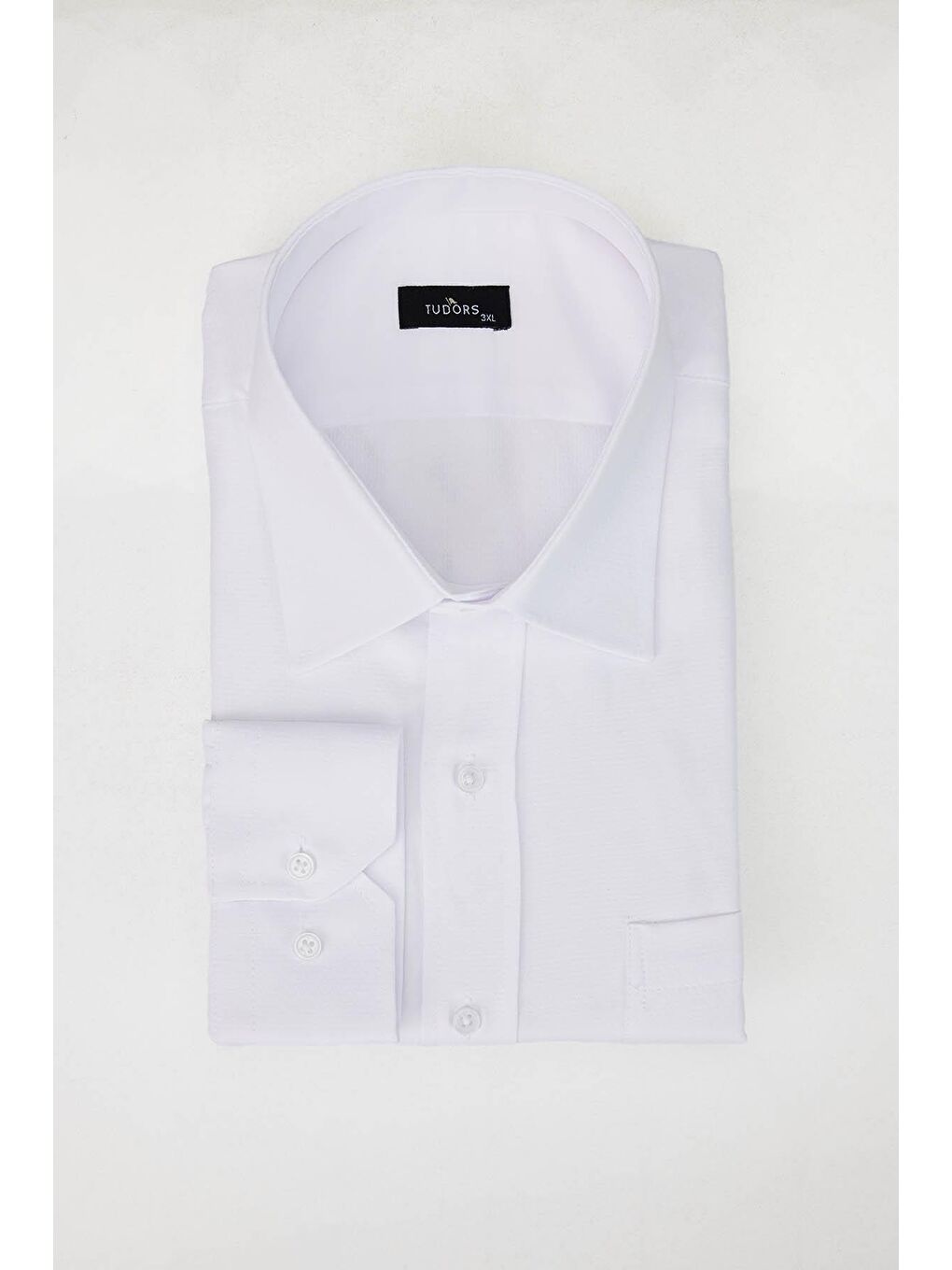 Büyük Beden Kolay Ütü Kravatlık Armürlü Pamuklu Beyaz Erkek Gömlek