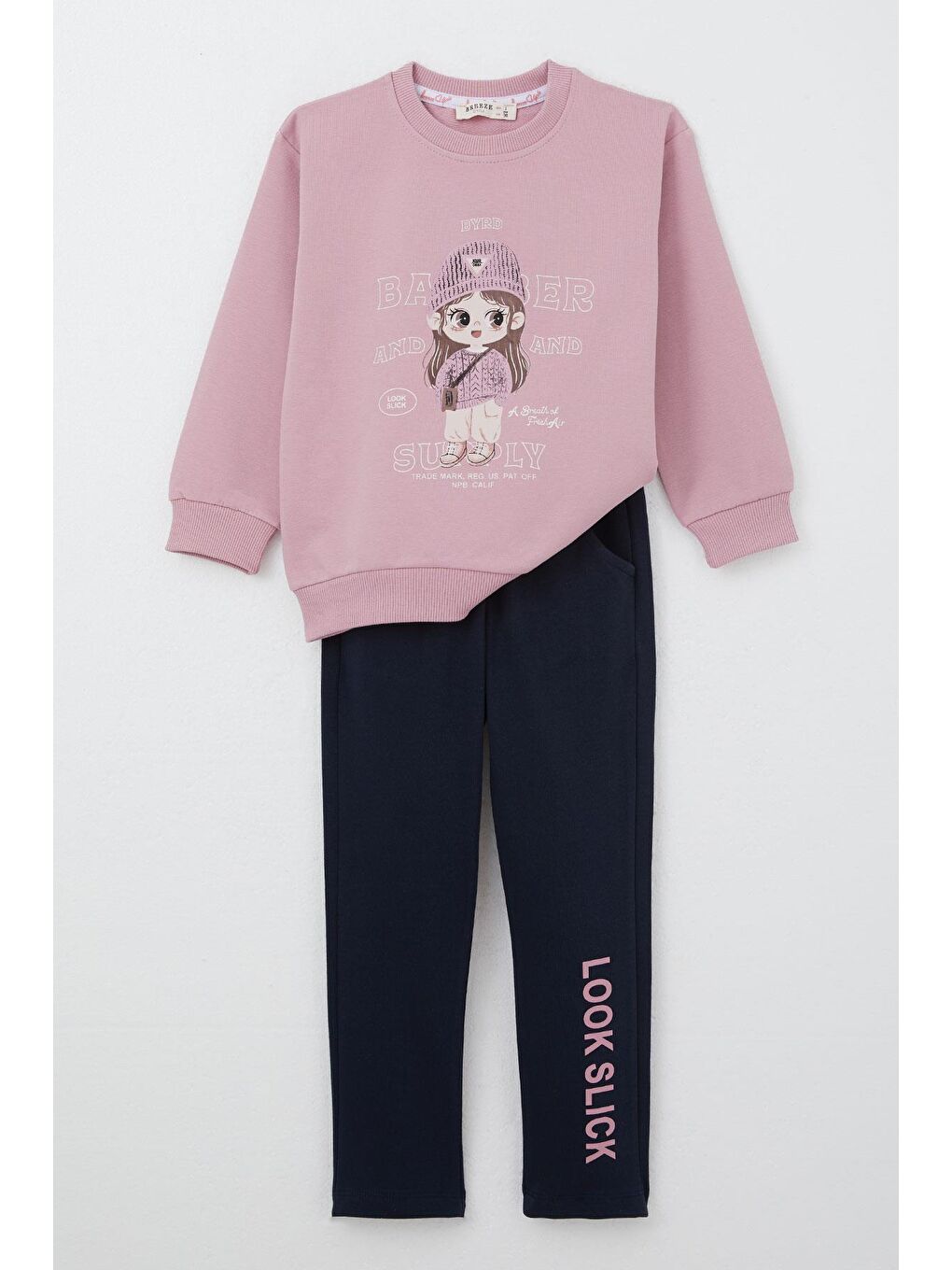 Pembe Kız Çocuk Eşofman Takım Kış Temalı Sevimli Kız Baskılı Gülkurusu (3 Yaş)