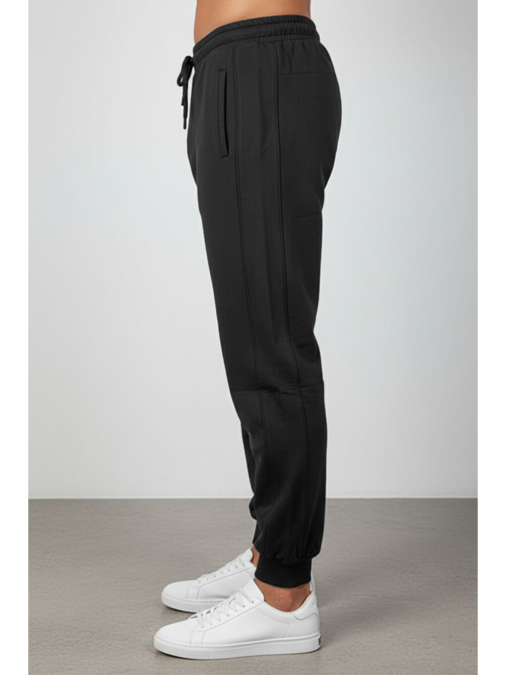 Erkek Paçası ve Beli Lastikli Eşofman Altı 25707 Siyah-1