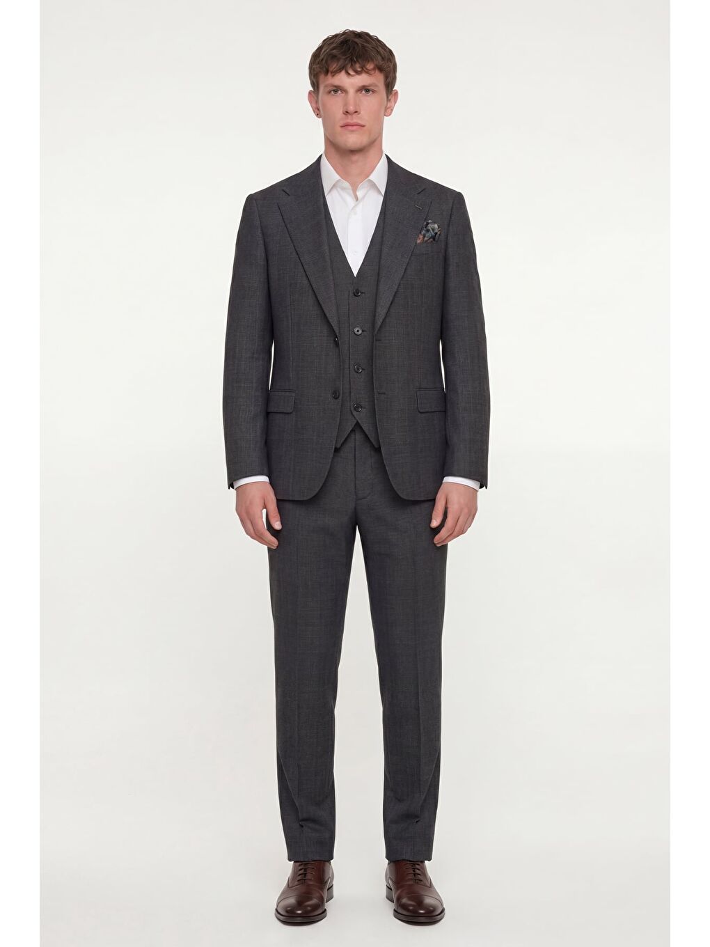 Giotelli Erkek Siyah Dar Kesim Slim Fit Viskon Dokuma Normal Bel 6 Drop Yelekli Klasik Takım Elbise