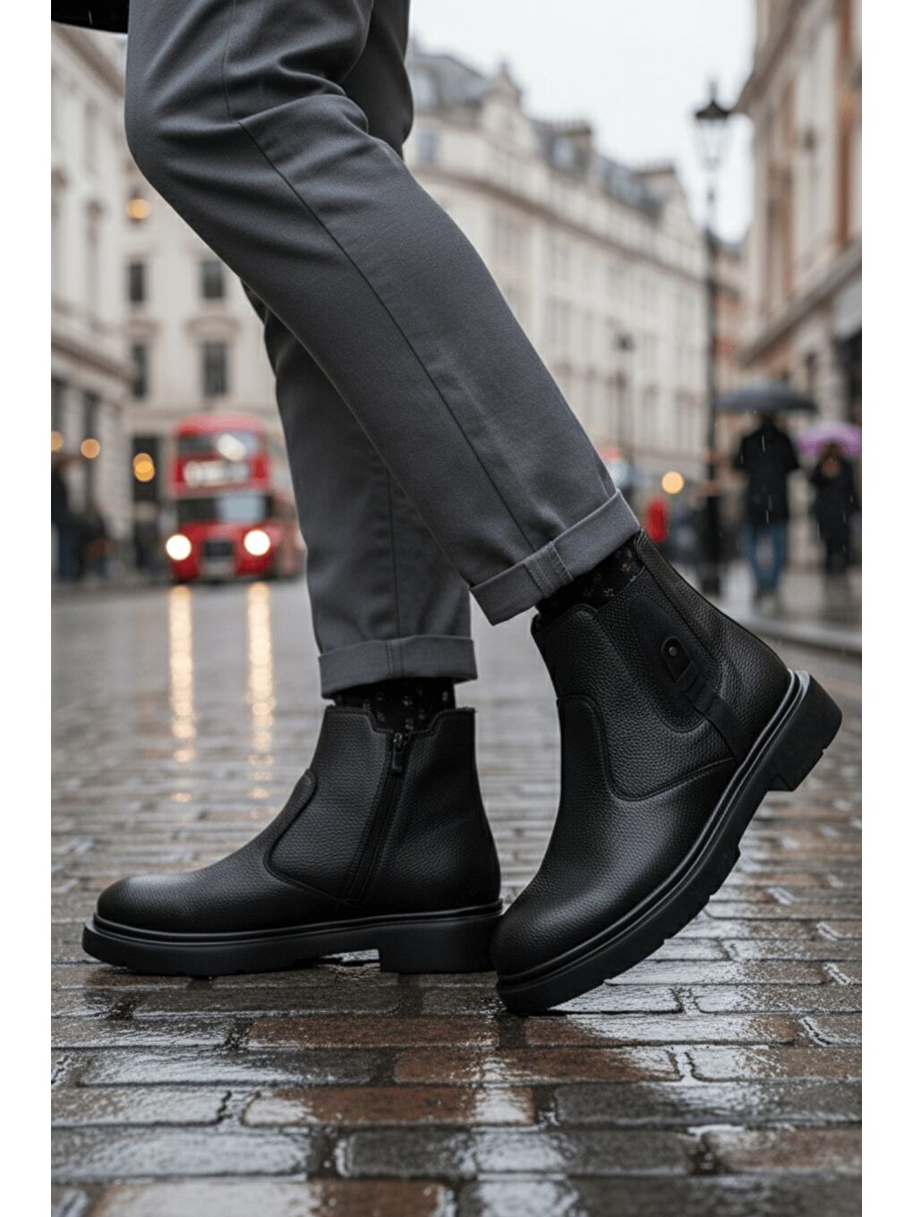 Siyah GERALT Fermuarlı İçi Kürklü Erkek Kışlık Bot-4