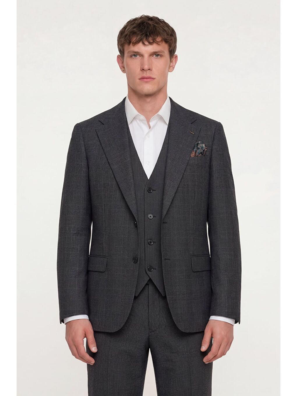 Giotelli Erkek Siyah Dar Kesim Slim Fit Viskon Dokuma Normal Bel 6 Drop Yelekli Klasik Takım Elbise-4