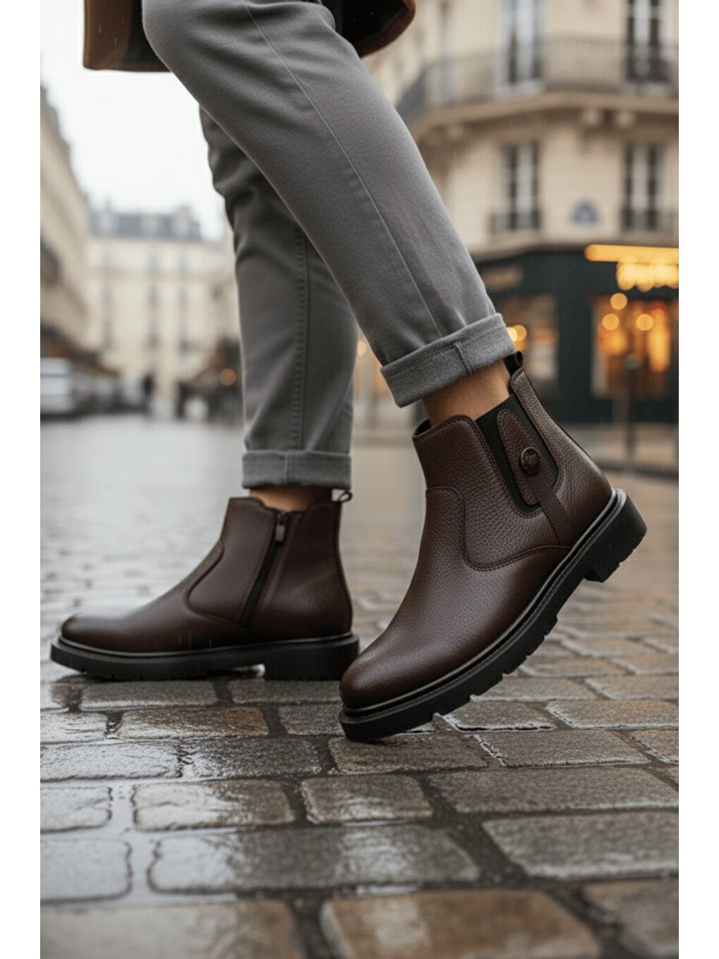 Kahverengi GERALT Fermuarlı İçi Kürklü Erkek Kışlık Bot