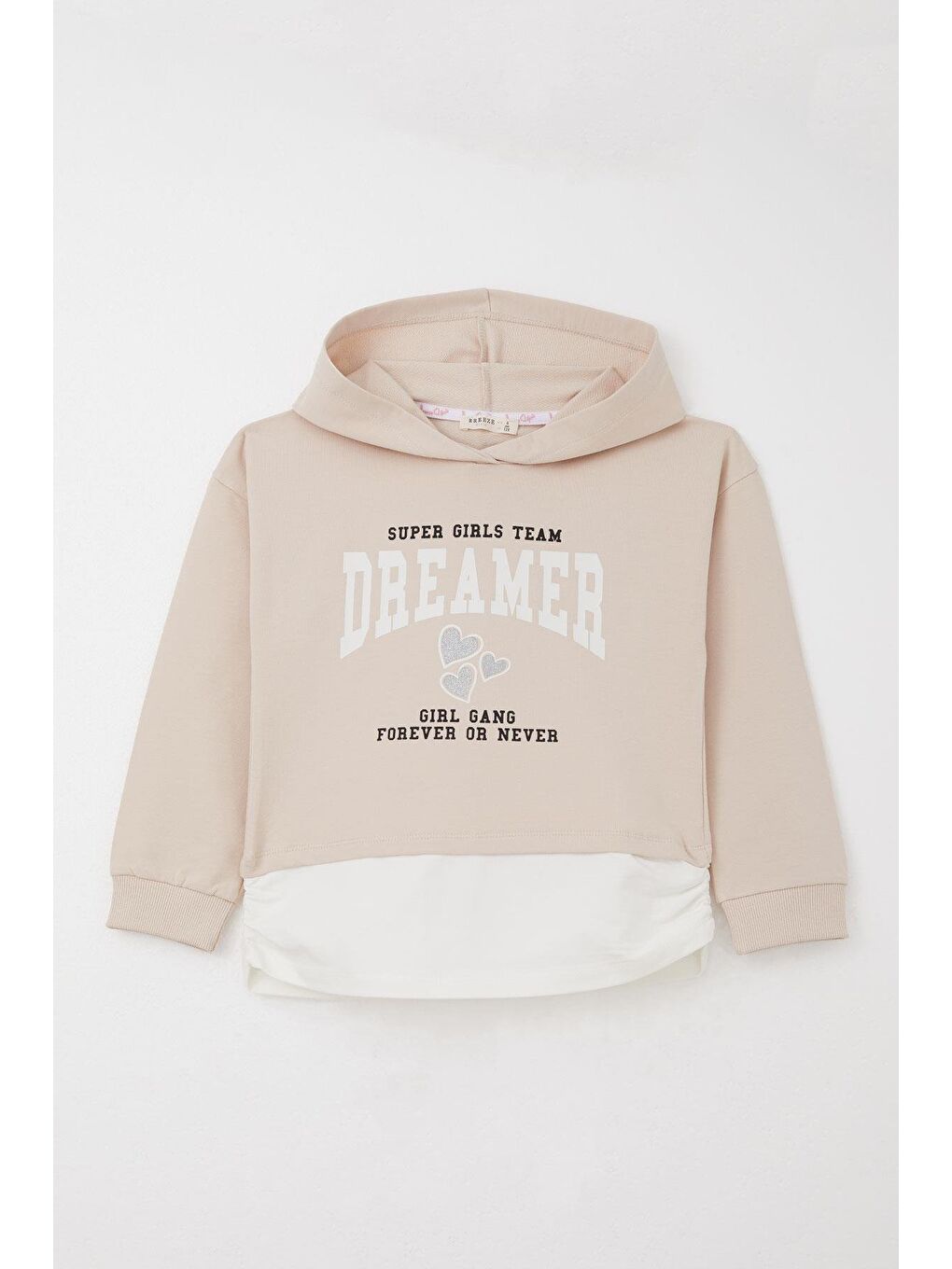 Kız Çocuk Pantolonlu Takım Yazı Baskılı Kapüşonlu Bej (8 Yaş)-1