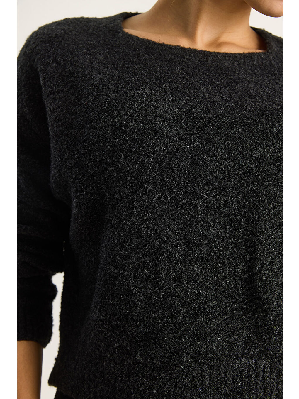 Siyah Kadın Bisiklet Yaka Yumuşak Doku Triko Kazak-5