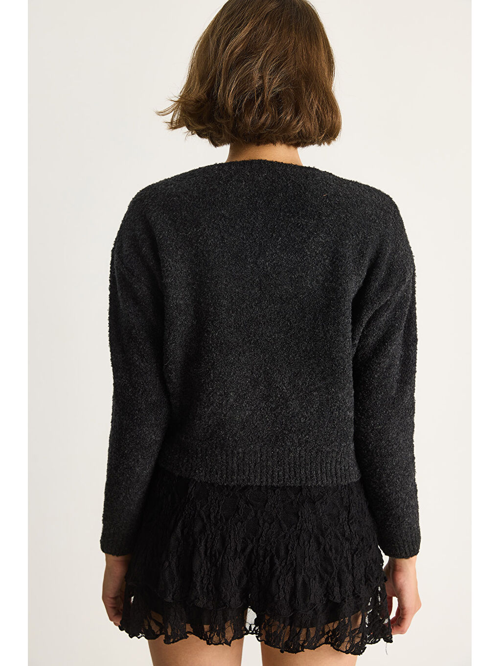 Siyah Kadın Bisiklet Yaka Yumuşak Doku Triko Kazak-6