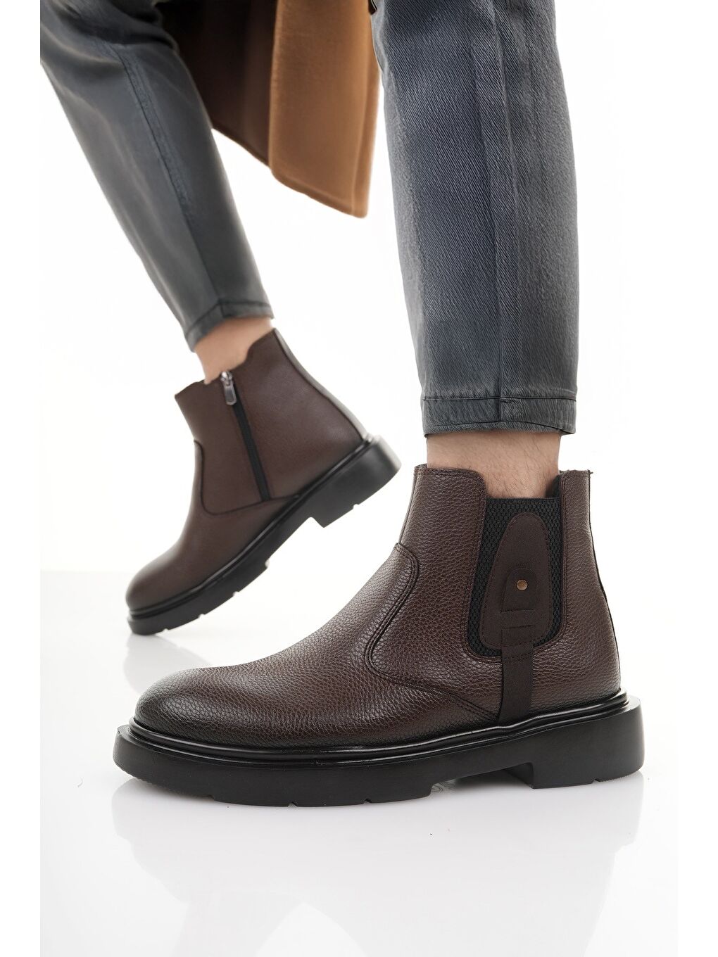 Kahverengi GERALT Fermuarlı İçi Kürklü Erkek Kışlık Bot-4